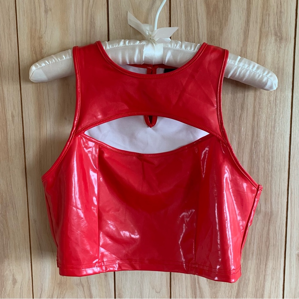 Sexy Red Pleather Cut Out Cropped Tank